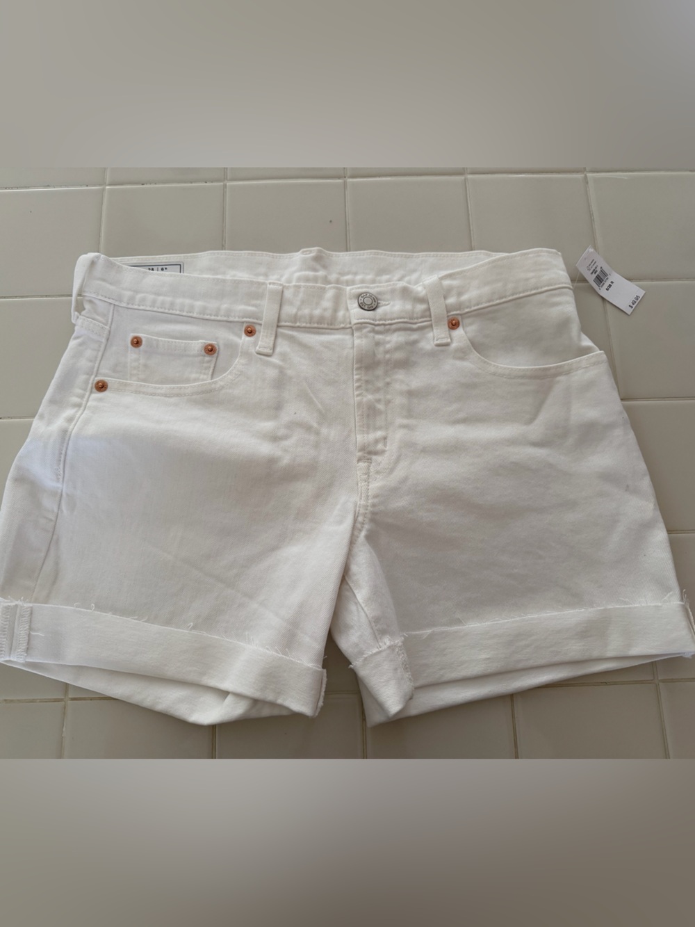 GAP White Women's Denim Shorts - High-Rise Cuffed Style